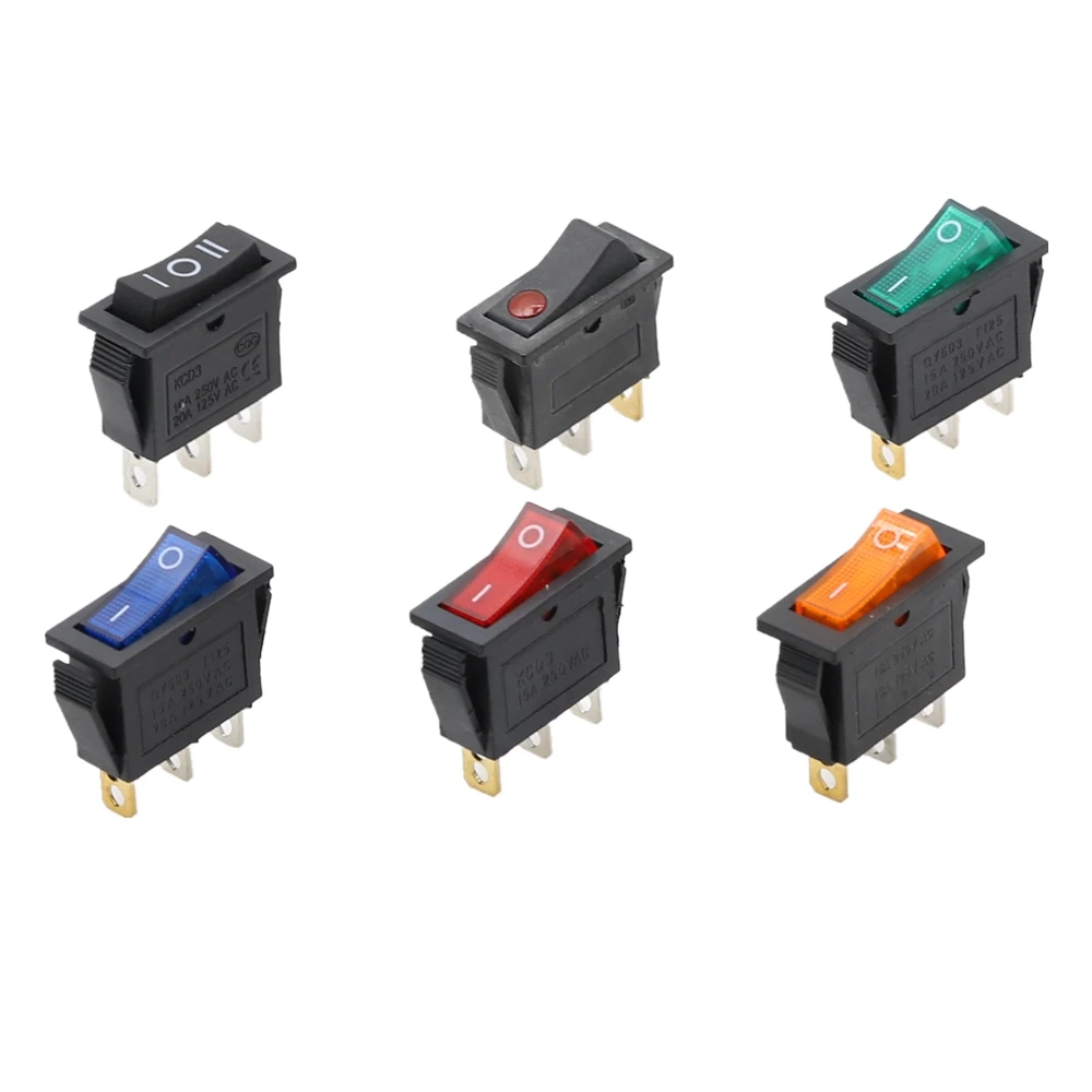 1pcs KCD3 Self-locking Rocker Switch ON-OFF 2 Position 3 Pin Electrical equipment With Light Power Switch 16A 250VAC/ 20A 125VAC
