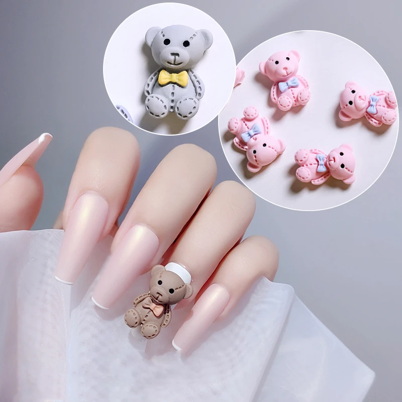 10pcs Cute Small Bear Resin Nail Art Decorations 3D Lovely Cartoon Bears Ornaments Japanese Style Manicure Designs Accessories