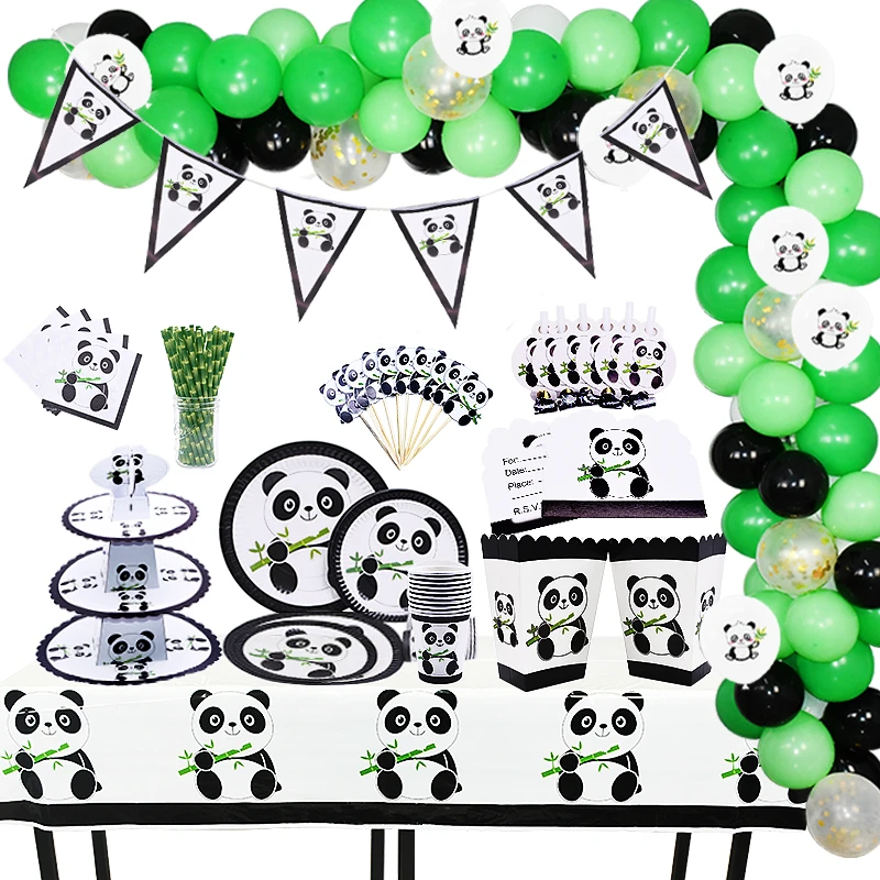 Theme Cartoon Animal Panda Birthday Party Decorations Kids Disposable Tableware Set Plate Napkins Cup Baby Shower Party Supplies