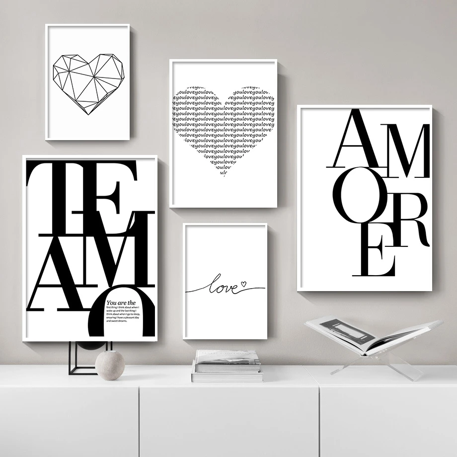 Nordic Style Art Love Poster Black and White Canvas Painting Amore Wall Pictures For Living Room Modern Home Decor Unframed