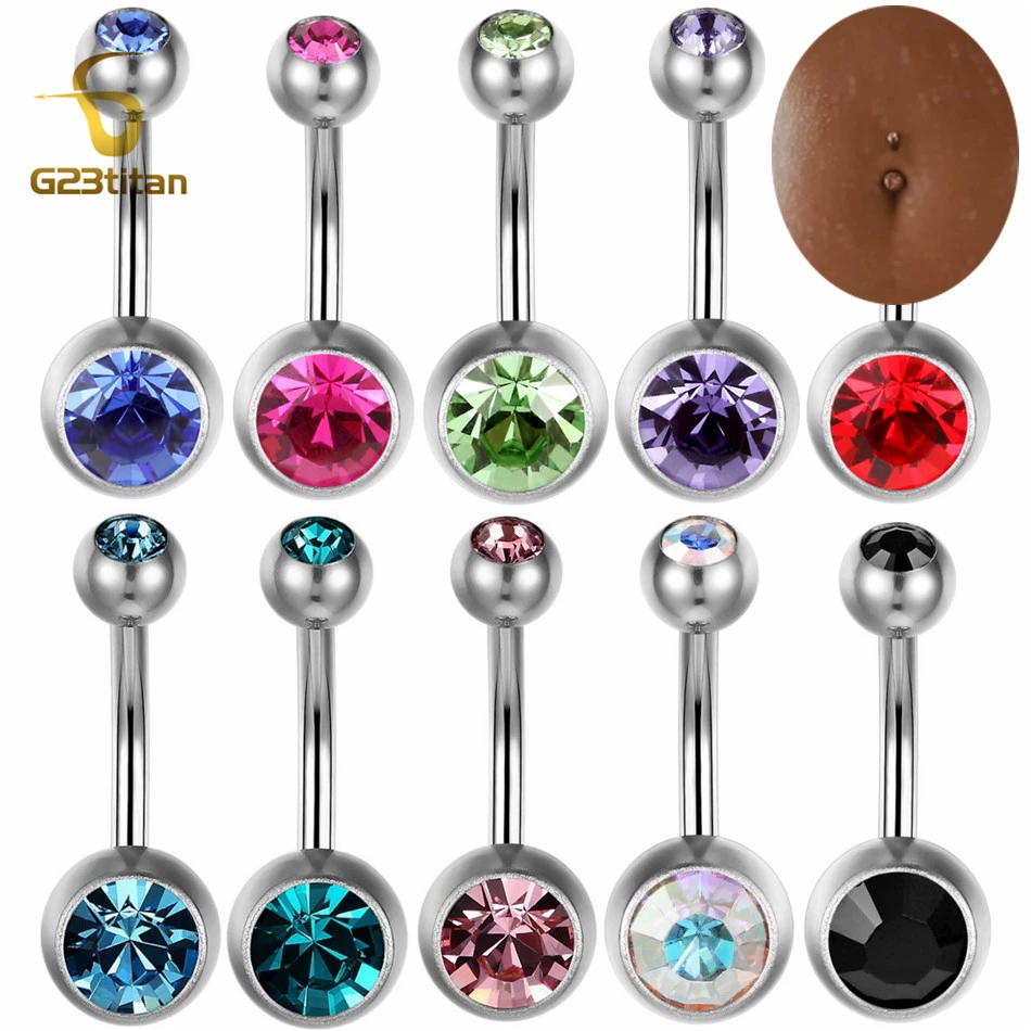 G23titan 15 Colors Medical Titanium Zirconia Navel Piercing Surgical Steel Belly Rings Top Quality Body Piercing Jewelry