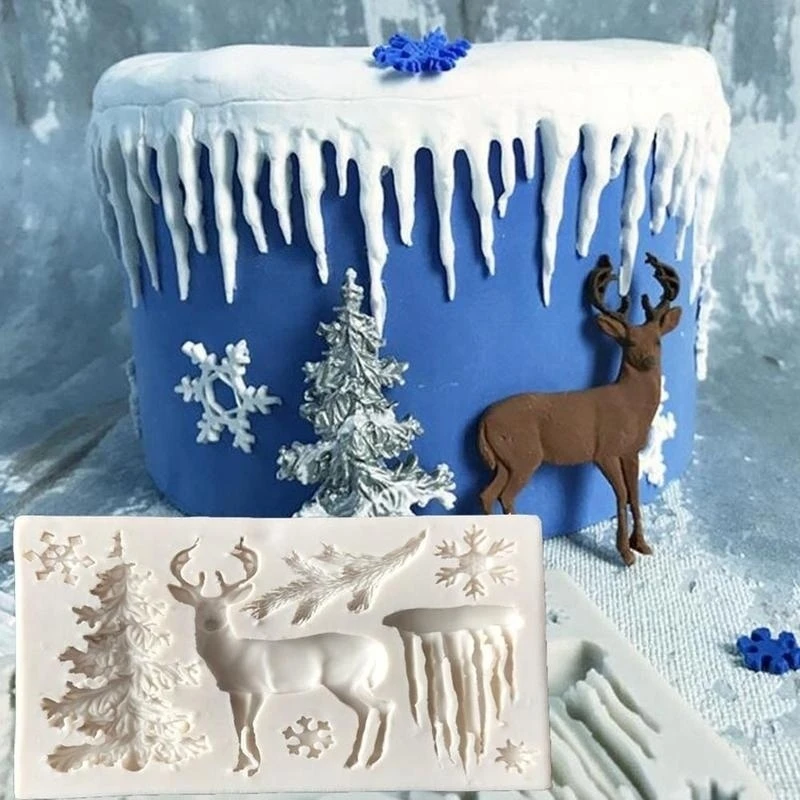 3D Christmas decorations deer snowflake Lace chocolate Party DIY fondant baking cooking cake decorating tools silicone mold