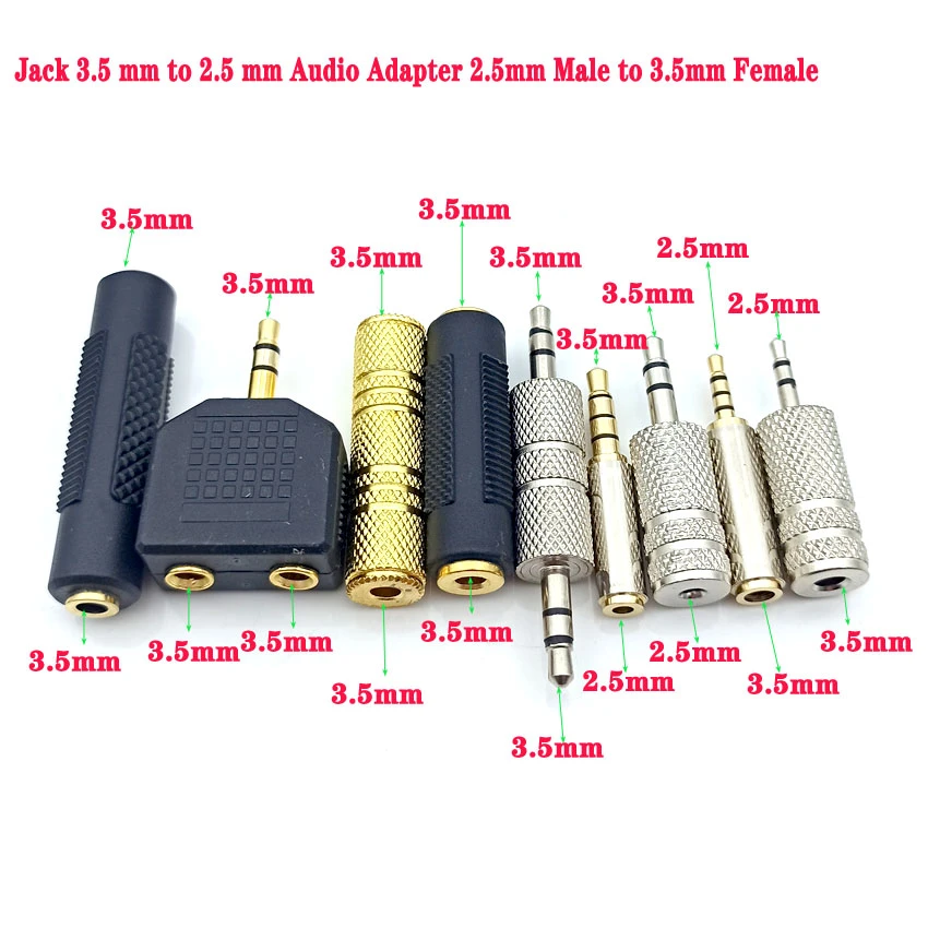 High Quality 3pc Gold 2.5 mm Male to 3.5 mm Female audio Stereo Adapter Plug Converter Headphone jack