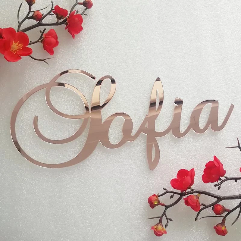 Custom Mirror Rose Gold Baby Name Sign Nursery Wall Decoration Personalized Wood Name Sign Rustic Wedding Party Baptism