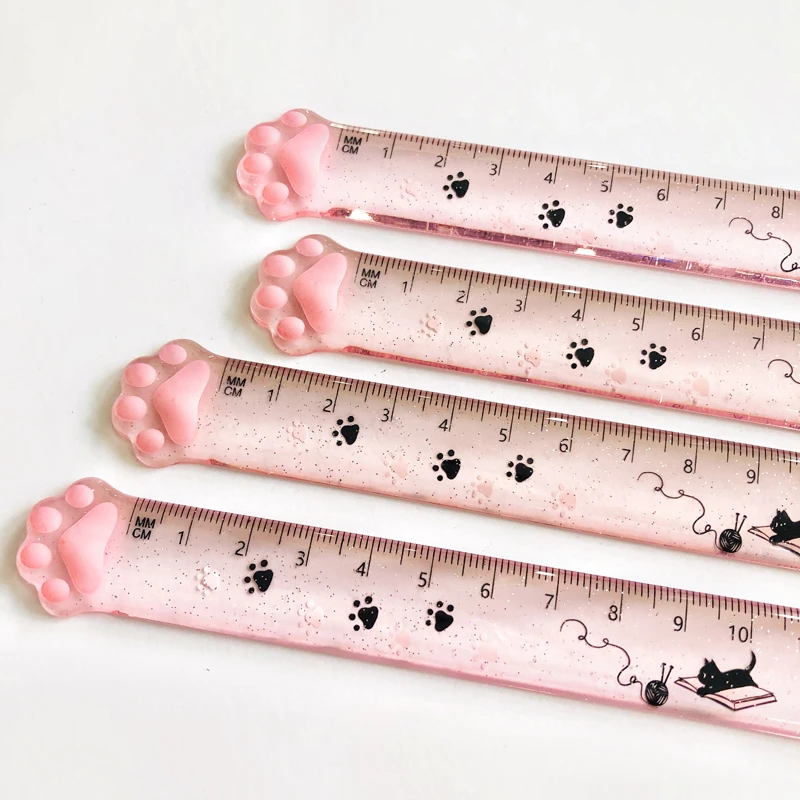 1pc Kawaii Cats Claw Glitter Measuring Ruler Student Creative Stationery 15cm