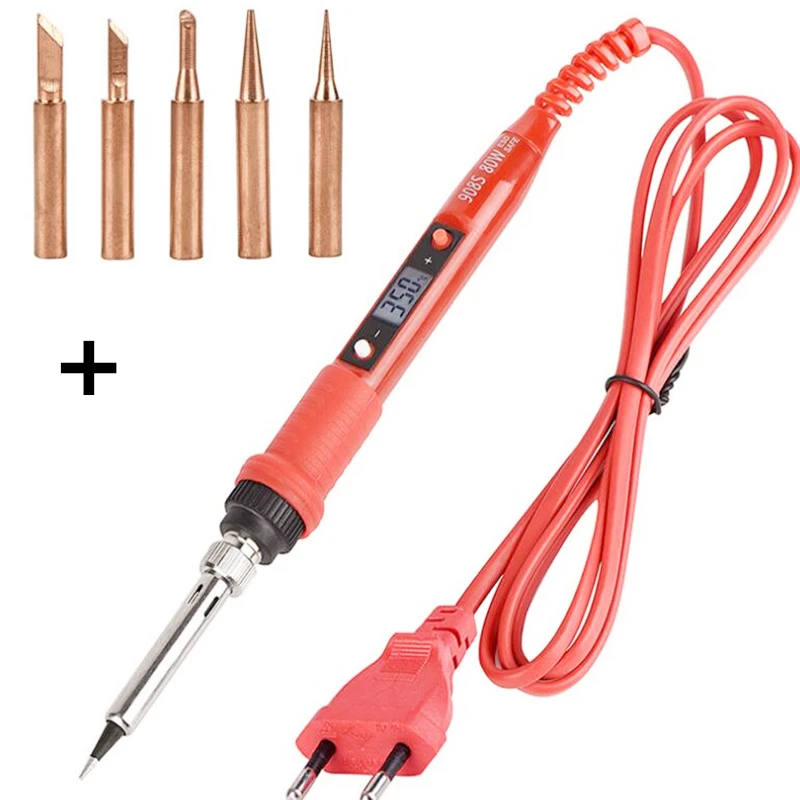 220V  80W  Digital display EU Adjustable Temperature Electric Soldering Iron with 6 Welding tip free shipping