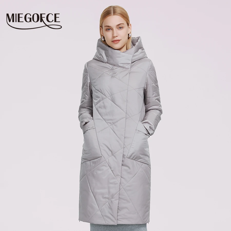 MIEGOFCE 2021 New Women's Coat Oblique Design Women Autumn Hooded Jacket Large Pockets Side Zipper Casual Windproof Parka