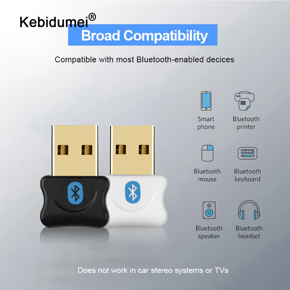 kebidumei USB Bluetooth Adapter Bluetooth 5.0 Dongle For Computer PC Speaker Music Receiver Adapter Up to 10M Wireless Range