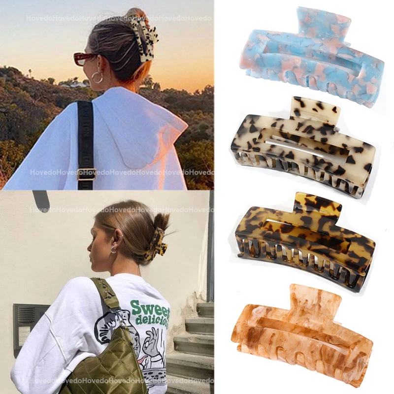 High Quality Geometric Acetate Hair Claws Large Square Hair Crabs Clip Leopard Grain Hair Clamps For Women Hair Accessories