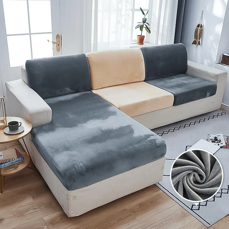 Meijuner Thick Velvet Sofa Cover Solid Color Sofa Cushion Cover Elastic Slipcover All-inclusive Couch Cover Dining Room MY448