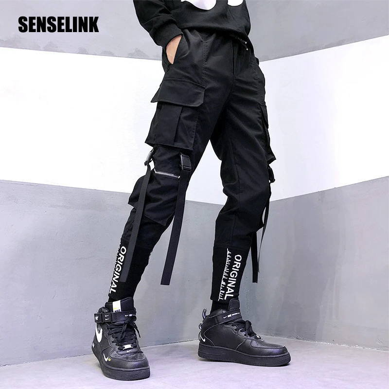 2021 New Men's Cargo Pants Hip-Hop Multi-Pocket Jogger Black Streetwear Ribbons Fashion Sweatpants Men's Harem Casual Pants