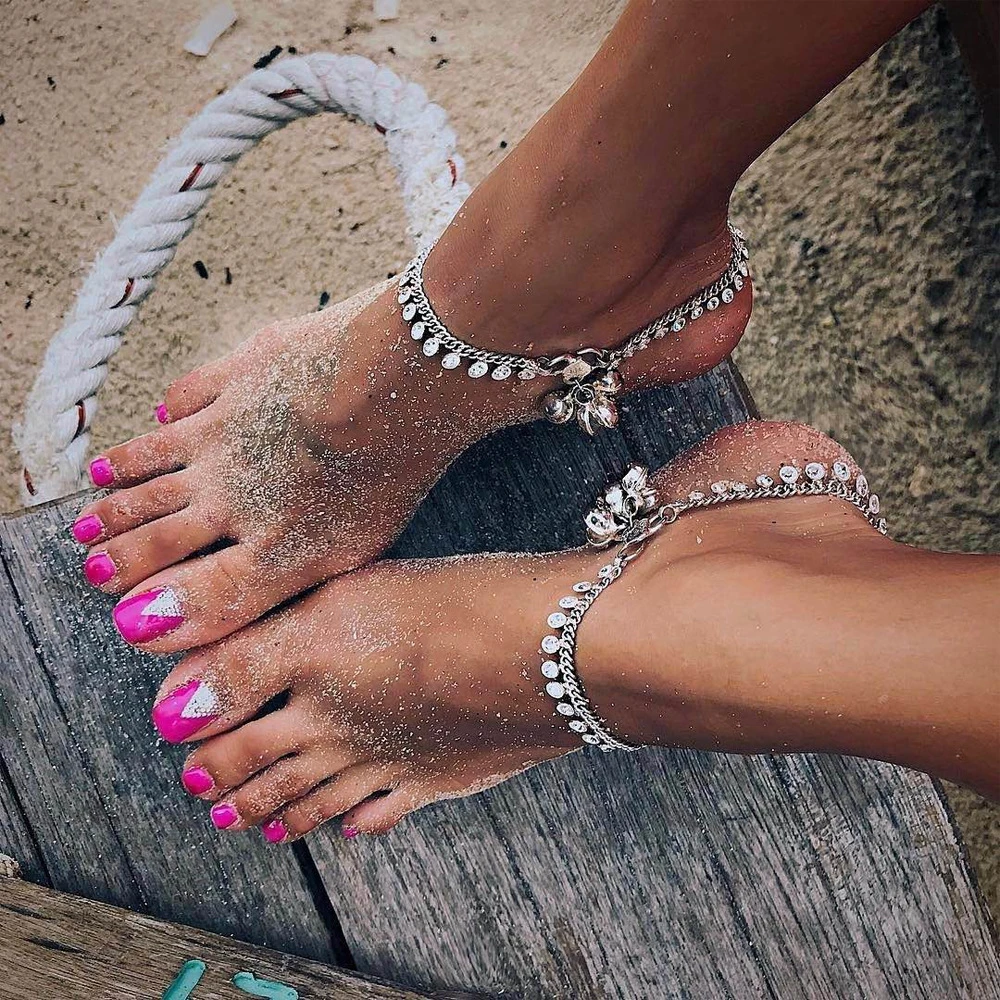 2020 Sheet Round Boho Anklet Foot Chain Ankle Summer Bracelet Charm Tassel Sandals Barefoot Beach Foot Bridal Jewelry A001