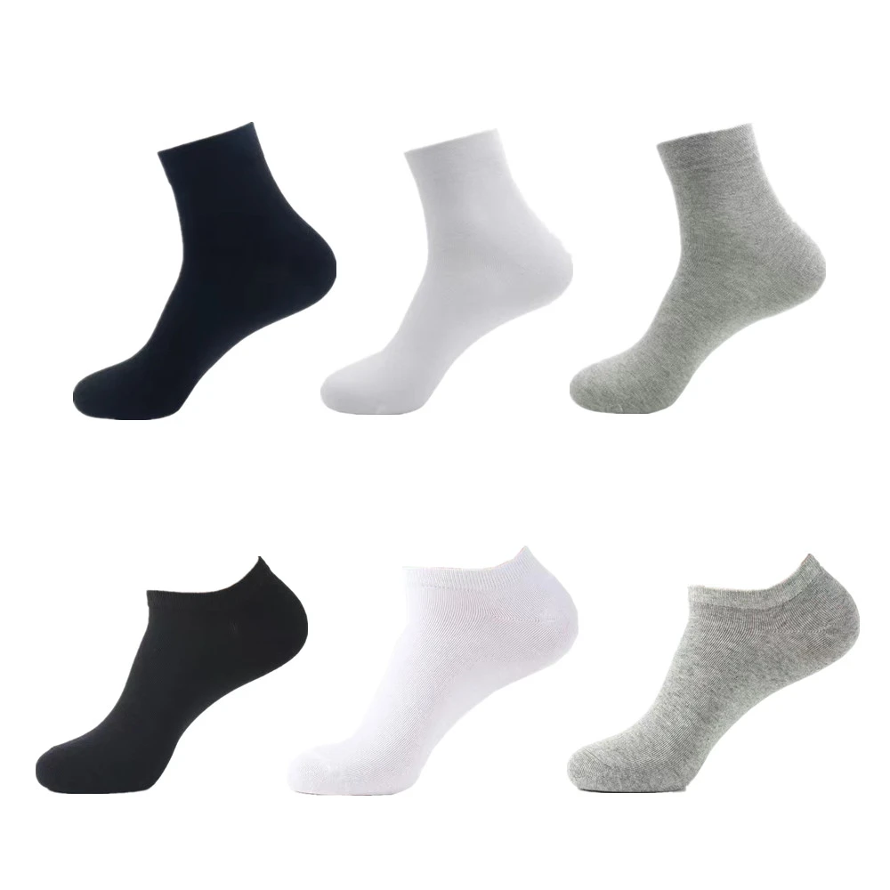 5 Pairs White Men Socks Breathable Sports Solid Black Male Boat Socks Comfortable Cotton Sox Ankle Gray Business Men Calcetines