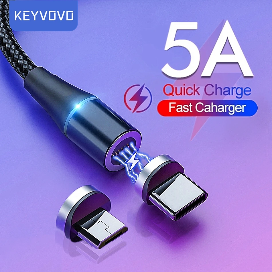 5A Super Fast Charging Magnetic Cable Micro Usb Type C Phone Usb C LED Light Phone 1M 2M Charge For Xiaomi Redmi Samsung Huawei