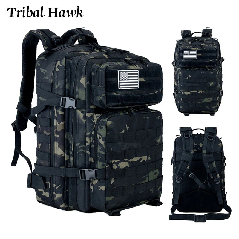 50L Military Backpack Army Tactical Molle Assault Rucksack 3P Men Outdoor Hiking Camping Hunting Large Capacity Waterproof Bag