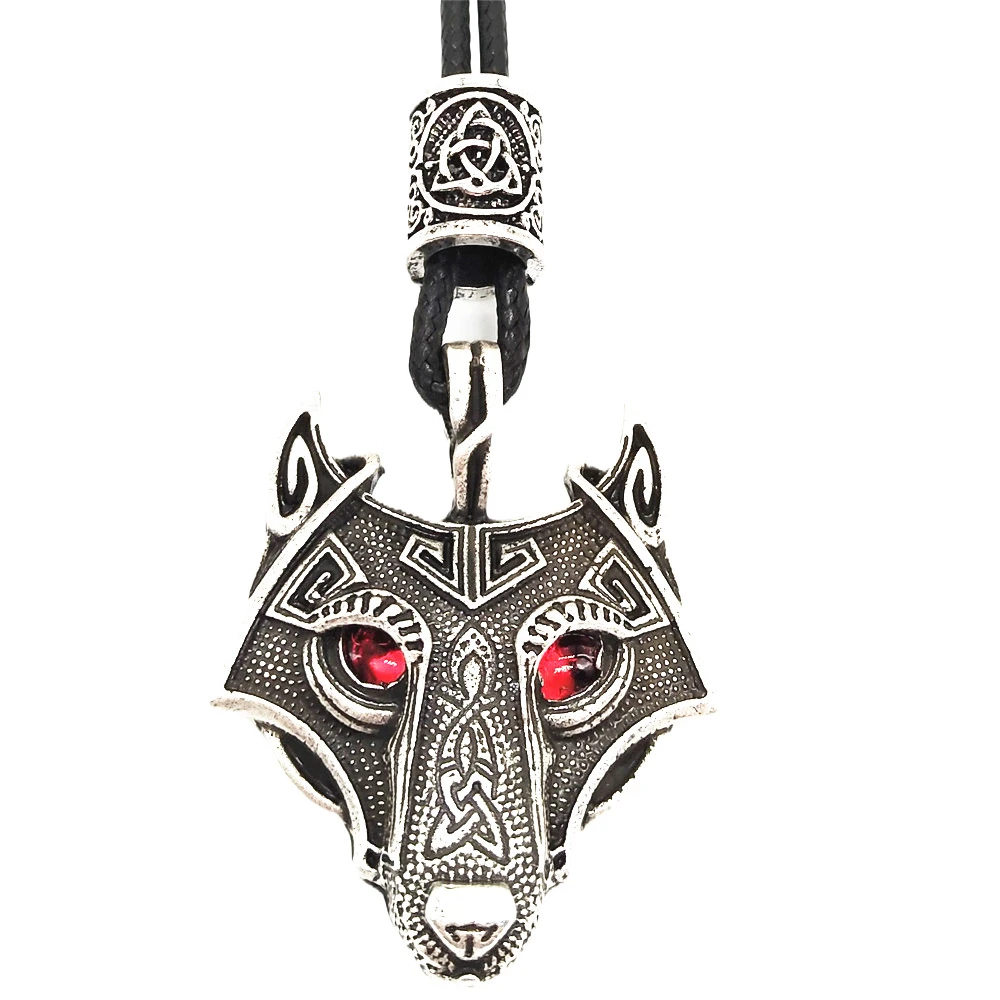 Green Black Red Eyes Wolf Amulet Pendant Nordic Bead Vegvisir Valknut Trinity Viking Necklace Male Female Talisman Wicca Jewelry