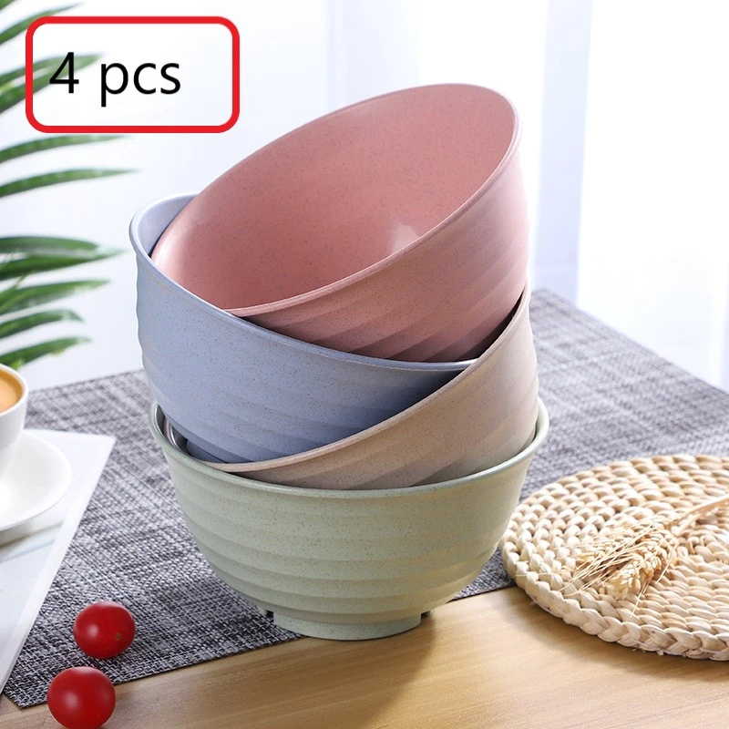 4pcs/set Wheat Straw Food Bowls Sets Breakfast Cereal Bowls Food Container For Salad Ramen Soup Tableware For Kids Family