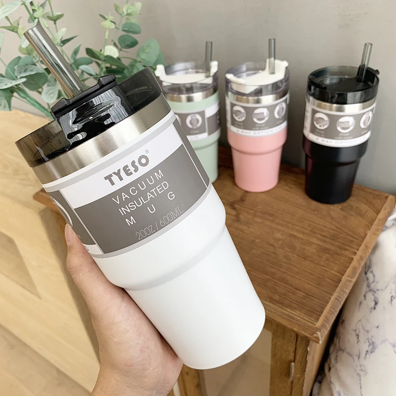 Boxi 600 & 890ml Creative Fashion 304 Stainless Steel Thermo Cup Travel Coffee Mug With Lid Straw Car Water Bottle For Gift