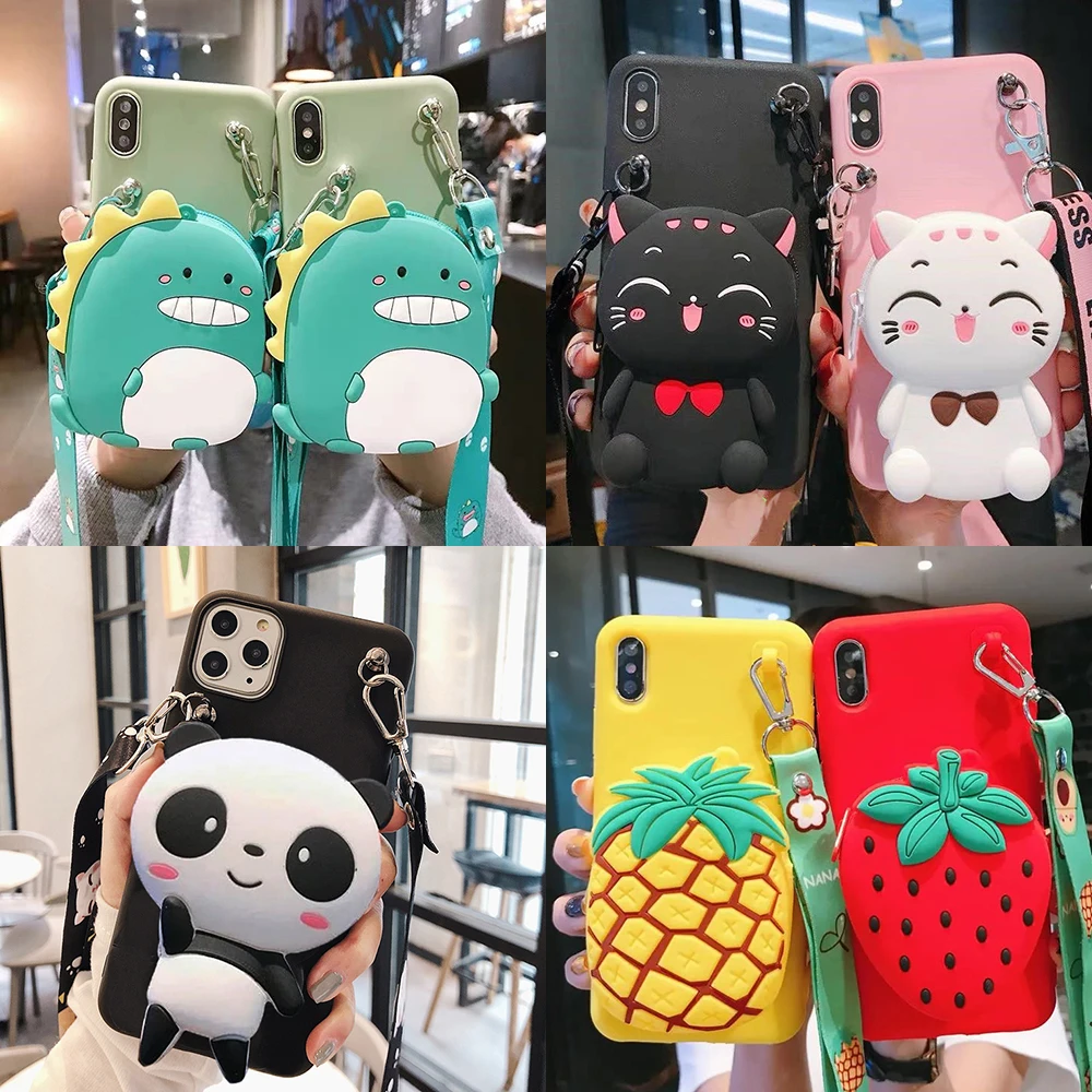 Flower Coin Bags Lanyard Soft Phone Case for Samsung Galaxy A01 A11 A21S A31 A41 A51 A71 A81 A91 A12 A02S A42 M11 M21 M30S Cover