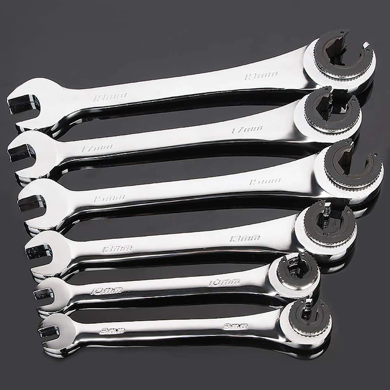 1Pc 8-19 mm Tubing Flex Head Ratcheting Wrenches Set Tubing Ratchet Combination Wrench Gear Tube Wrench Car Repair Oil Wrenches