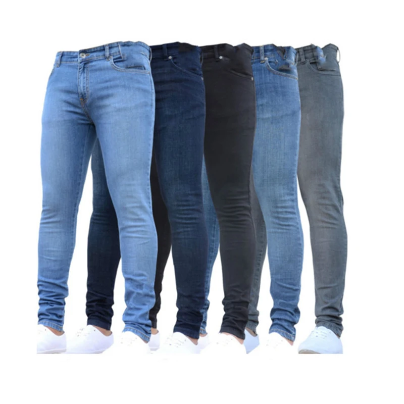 Jeans Men Pure Color Denim Cotton Vintage Wash Hip Hop pencil pants Work Trousers Pants S-4XL Size Skinny stretch cotton Jeans