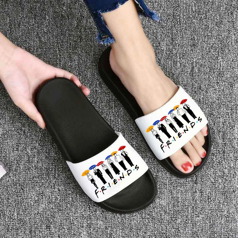 Women Slippers Friends Printing Cartoon Home Slippers Thick Sole Sandals Women Shoes Ladies Flip Flops Indoor Flat Ladie Slides