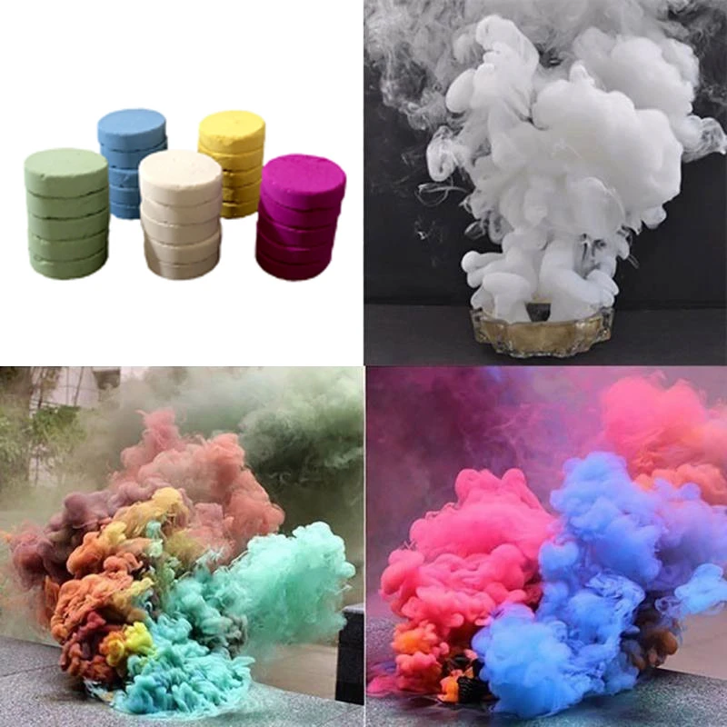 5Pcs/Box Colorful Smoke Pills Combustion Smog Cake Effect Bomb Smoke Bomba Photography Prop Toy Halloween Party Stage Supplies
