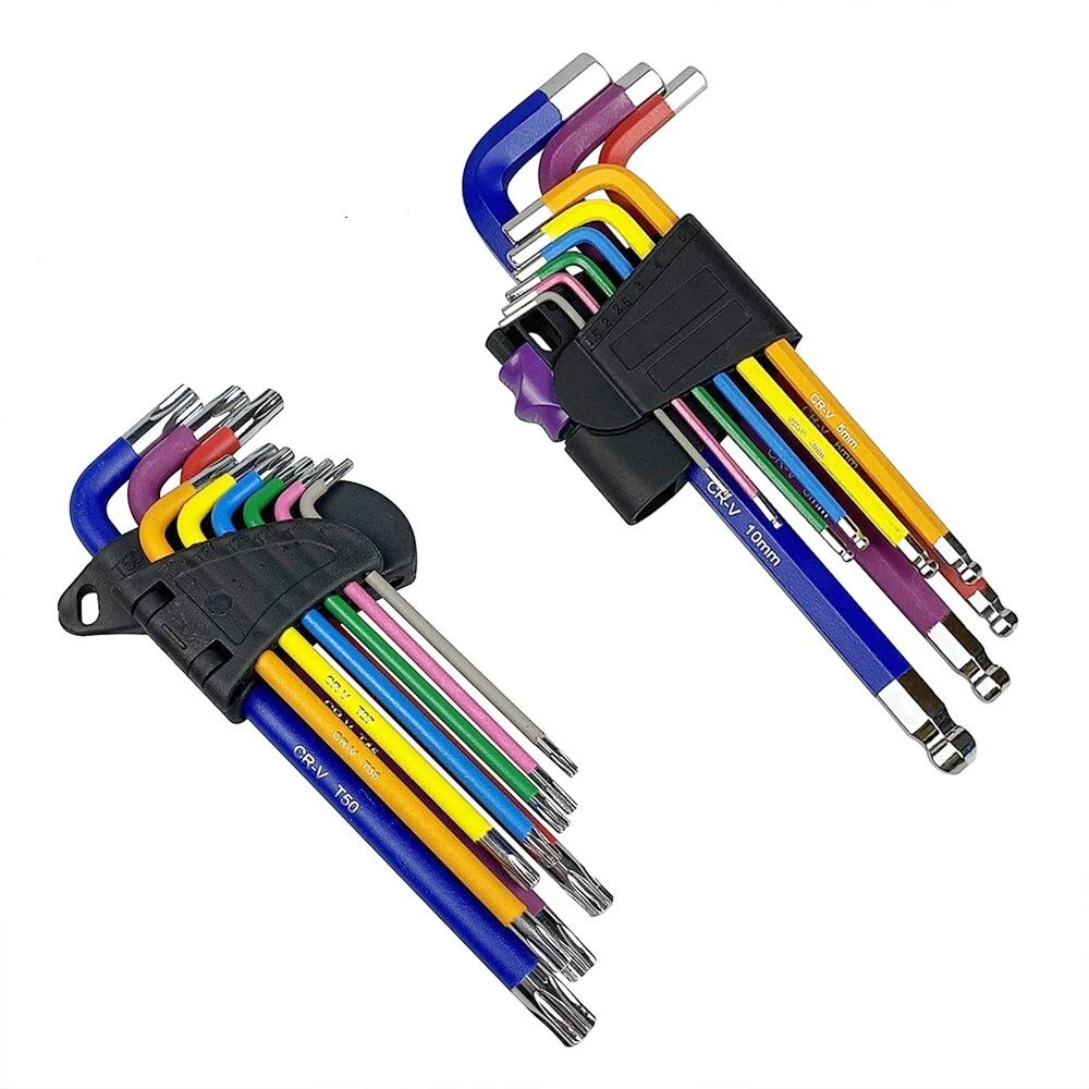 9 Pcs Allen Keys Set 1.5mm - 10mm Color Coded Hexagon Hex / Torx Star L Type Wrench Sleeve Key Spanner Metric Screwdrivers