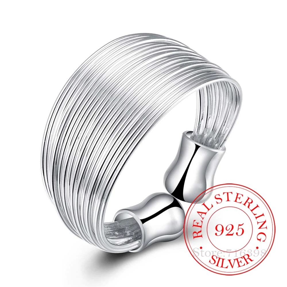 2020 100% 925 Sterling Silver Open Ring INS Minimalist Multi-layer Weaving Lines Finger Ring For Women Statement Adjustable Ring