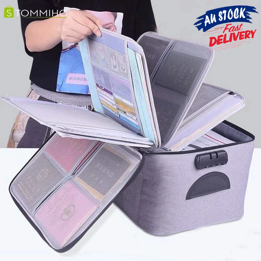 STOMMIHO Document Storage Bag Waterproof Oxford Fabric Storage Box for Passport Legal File Paperwork Organizer