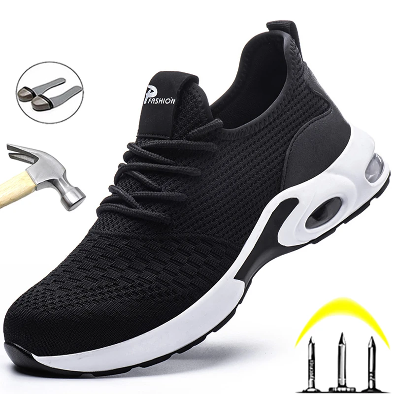 Fashion Safety Shoes Men Steel Toe Work Sneakers Male Shoes Breathable Work Shoes Anti-puncture Indestructible Security Footwear