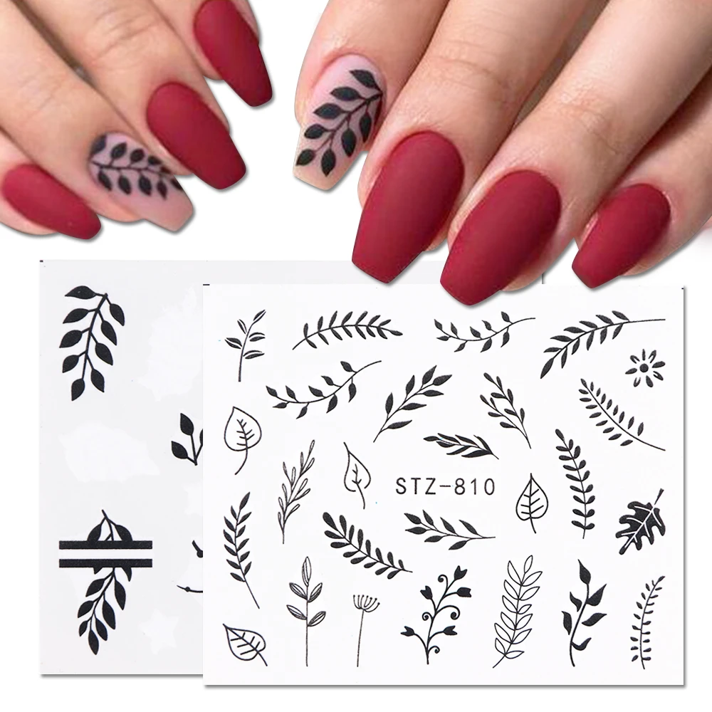 1 Sheet Black White Leaf Nail Art Sticker Slider Flower Water Decals Decor Watermark Tattoo Manicure Accessories LASTZ808-815-1