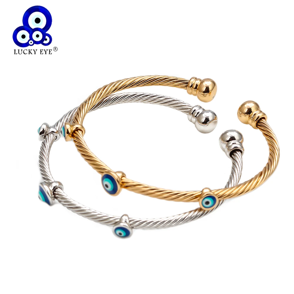 Lucky Eye Dropping Oil Turkish Evil Eye Bangle Bracelet Gold Silver Color Bangles Gifts for Women Men Fashion Jewelry EY6761