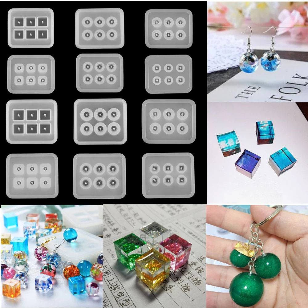 Earrings Pendants Silicone Molds UV Epoxy Resin Mold Cube Ball Beads Casting Mould for DIY Jewelry Making Necklace Bracelet Tool