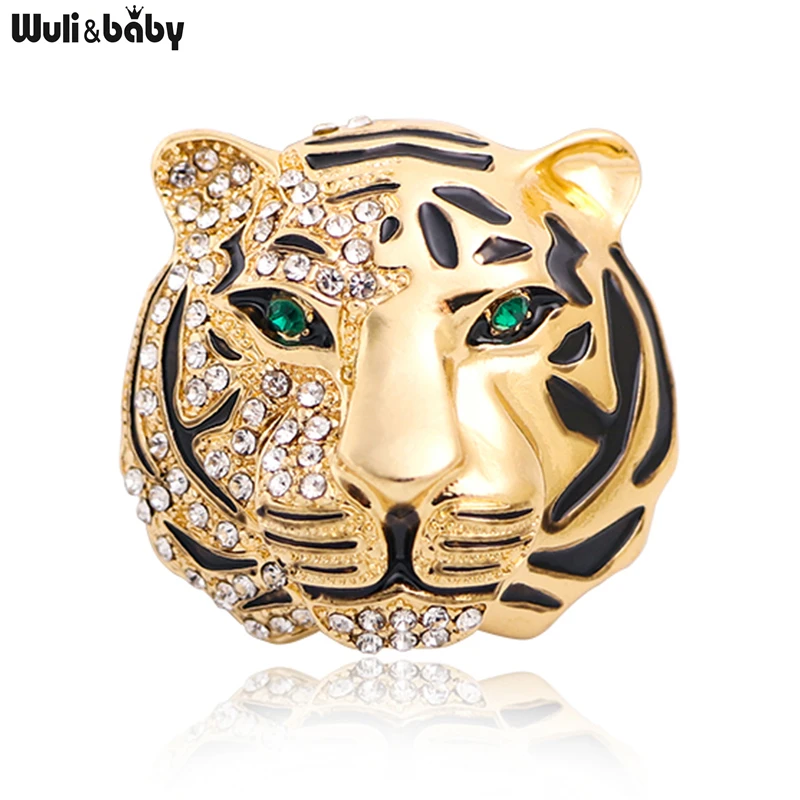 Wuli&baby Big Brand Rhinestone Tiger Brooches For Women Men 2-color 2022 The Year Of Tiger Party Brooch Pin Gifts