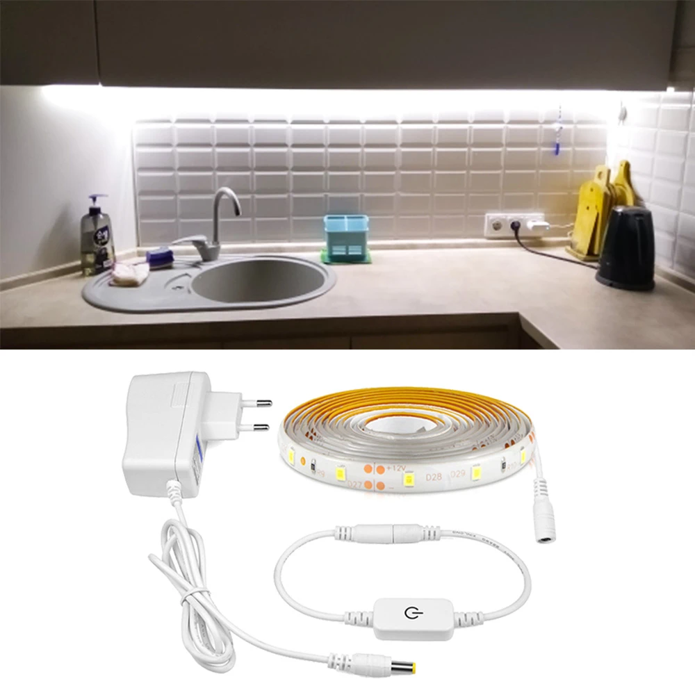 Closet Touch Switch Dimmable LED Strip AC 220V To DC 12 v led light Waterproof Diode Tape Adhesive Ruben LED Lamp Strips Kitchen