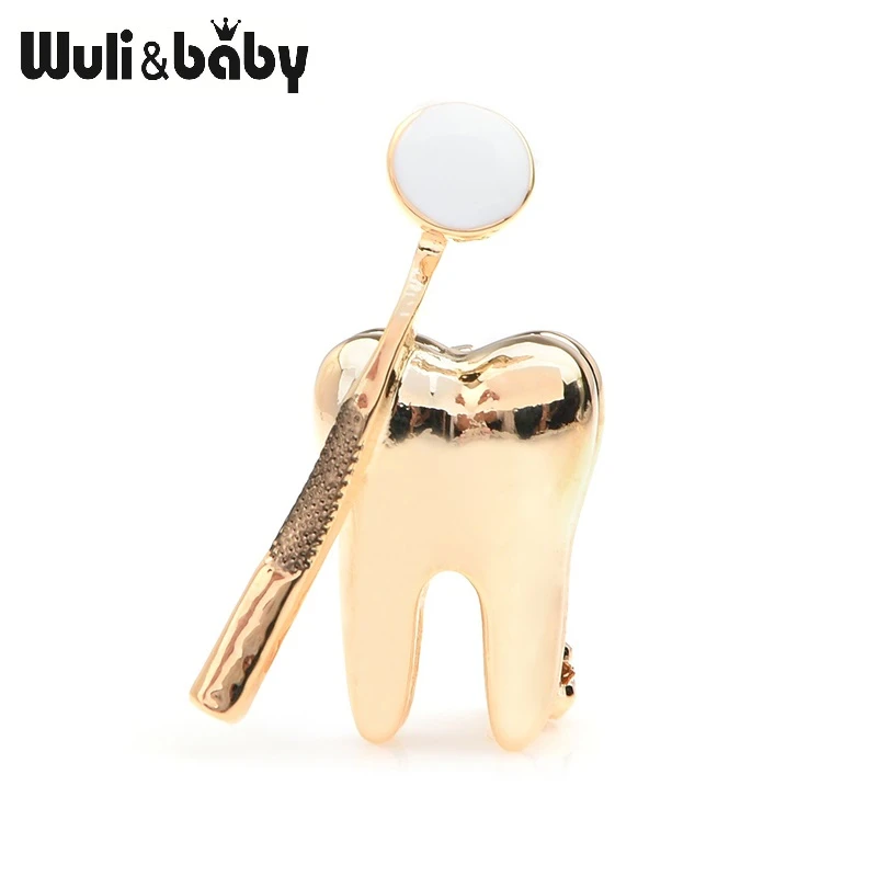 Wuli&baby Gold Silver Color Dental Mirror Brooches Women Men Personality Style Doctor Dentist Uniform Brooch Pins Gifts