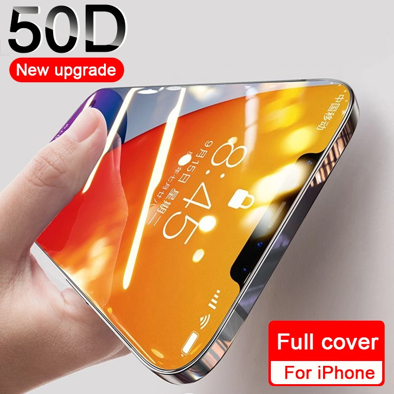 50D Full Cover Tempered Glass For iphone 11 12 13 PRO XS MAX X XR Screen Protector On iphone 6 6S 7 8 Plus Protective Glass Film