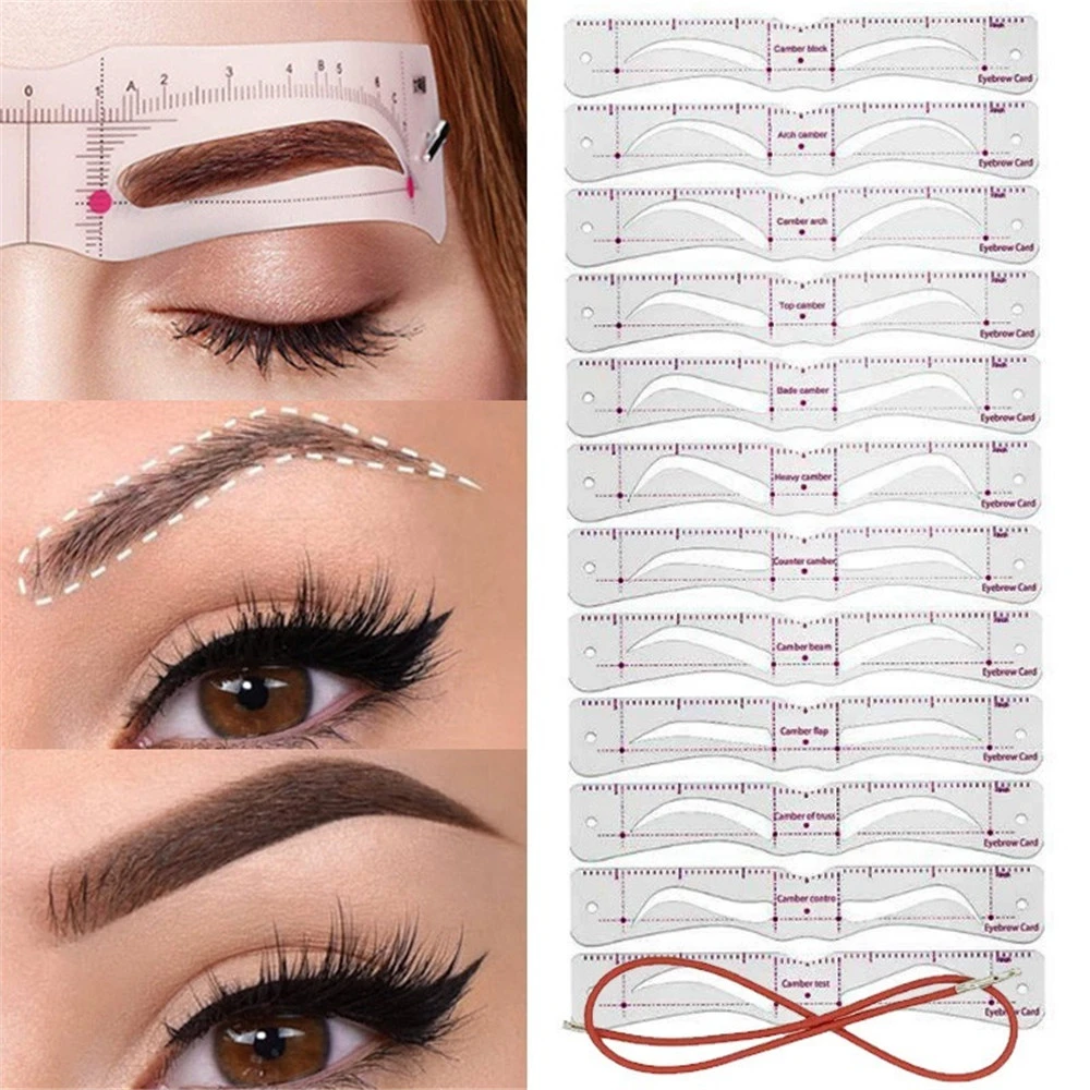 12Pcs/set Reusable Eyebrow Stencil Set Eye Brow DIY Drawing Guide Styling Shaping Grooming Template Card Easy Beauty Makeup Tool
