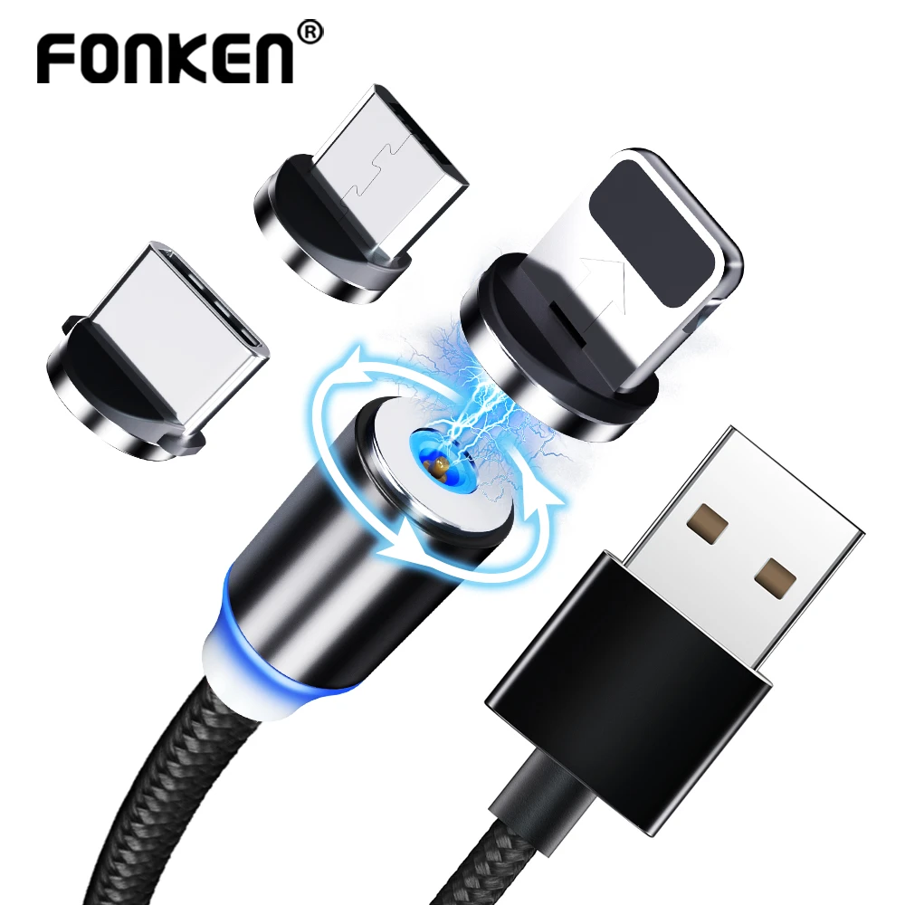 FONKEN Micro USB Magnetic Cable Type C USB Cable Fast Charge Magnet Phone Cord For IPhone 1m 2m Led Mobile Quick Charger Wire
