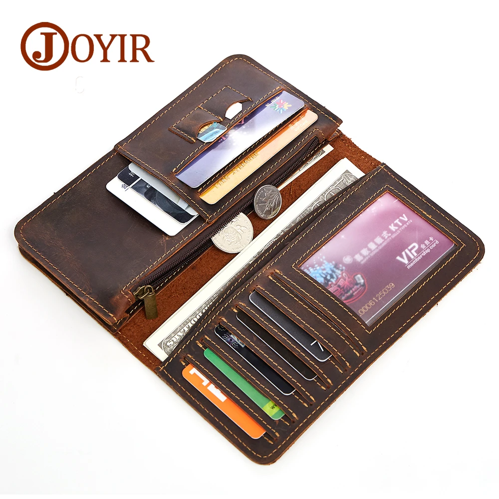 JOYIR Men Genuine Leather Wallet Men Coin Purse Vintage Long Men Wallets Perse Solid Card Holder Clutch Carteira Hombre for Male