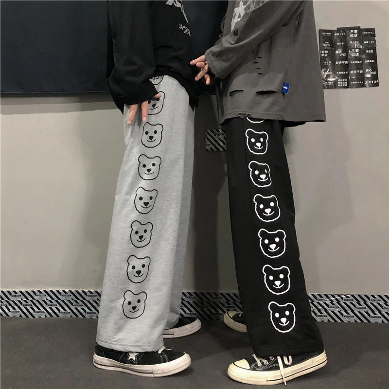 Korean Style Wide Leg Pants Cartoon Print Harajuku Trousers Women Streetwear Autumn Fashion Streetwear Sweatpants Women
