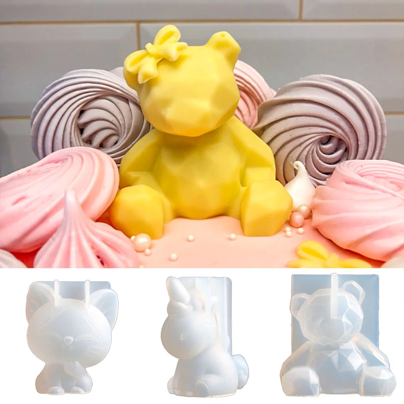 3D Bear Silicone Mold Kitten Transparent Clay Mould DIY Fondant Mousse Chocolate Baking Mold Cake Decorating Tools