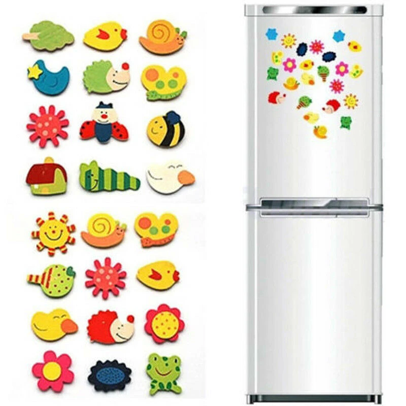 12pcs Novelty Animals Wooden Cartoon Fridge Magnet Sticker Cute Funny Refrigerator Toy Colorful Kids Toys for Children Baby