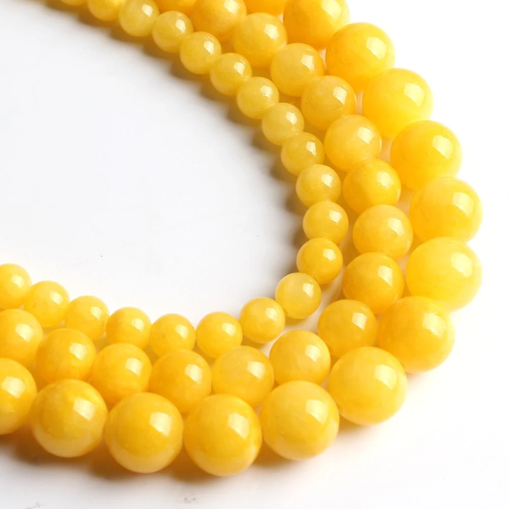 Natural Stone Dark Yellow Cloud Jades Chalcedony Beads Round Loose Beads For Jewelry Making DIY Bracelet Necklace 15