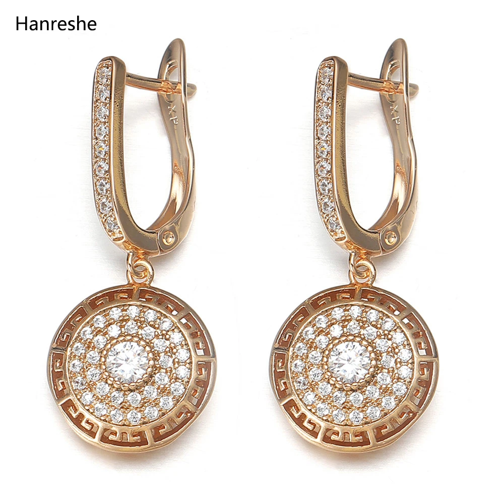 Hanreshe Natural Zircon Stud Earrings Punk Jewelry Party Gold Round Cute Crystal Earrings Beautiful Copper Earrings Women Gift