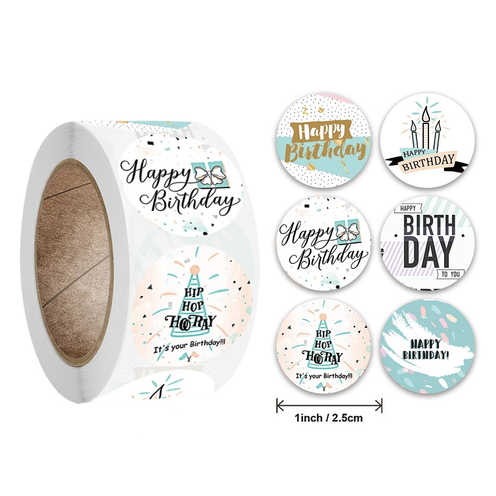 500pcs 1 Inch Happy Birthday Stickers for Children Circle Seal Label Stickers Decor Party Baby Shower Candy  Cake Gift Box Tag
