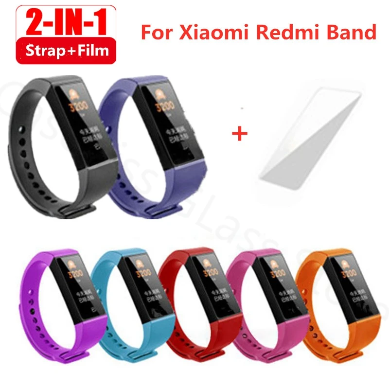 2 in1 Wrist Strap With Film For Xiaomi Mi Band 4c Silicone Strap Replacement Smart Bracelet on Redmi Xiaomi Band 4C Wristband