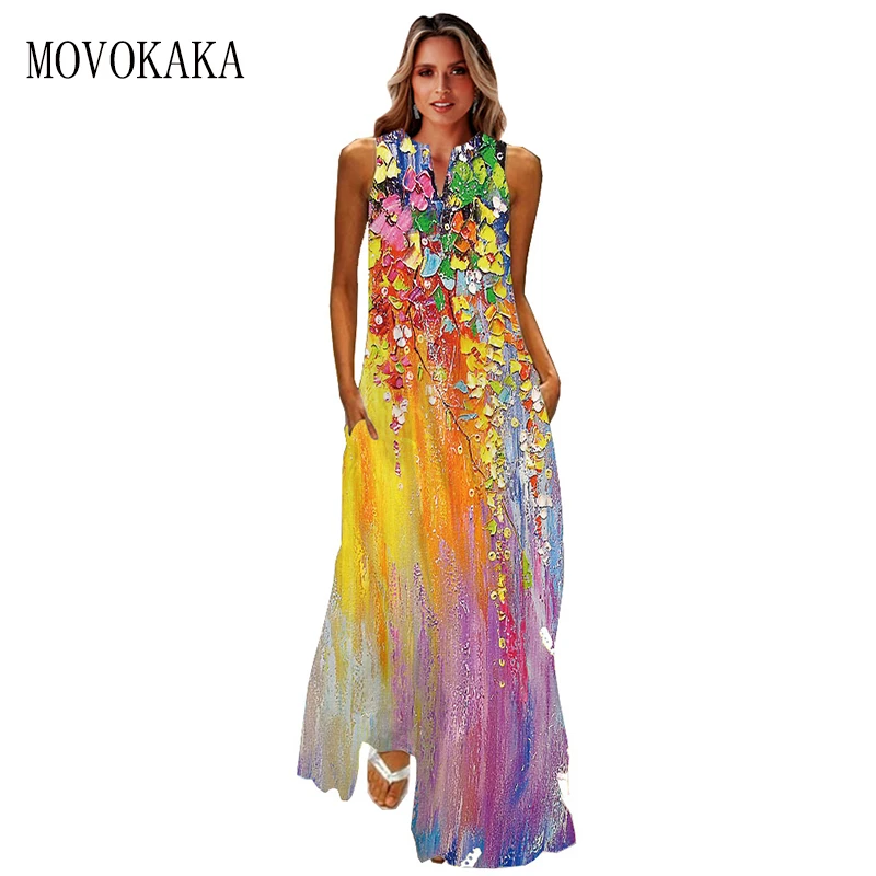 MOVOKAKA Summer Long Dress 2021 Elegant Robe Dress Party Sleeveless Dresses Women Casual Sundress Vintage Maxi Dresses For Women