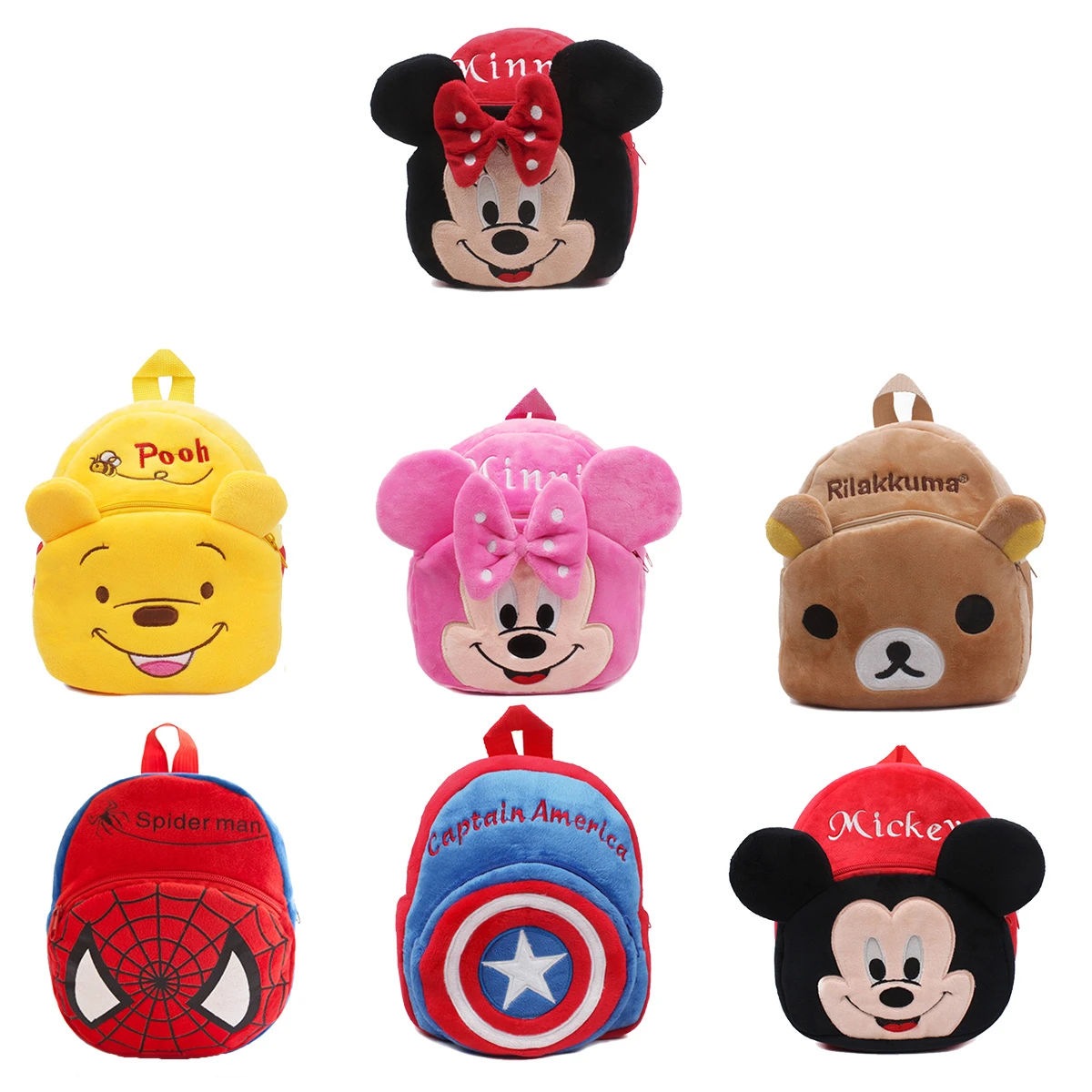 2021 NEW Disney marvel Avengers spiderman KT mickey mouse Minnie Winnie the Pooh stitch Plush backpack Kids baby school bag
